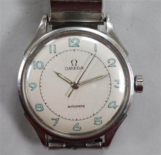 A gentlemans 1940s stainless steel Omega automatic wrist watch.